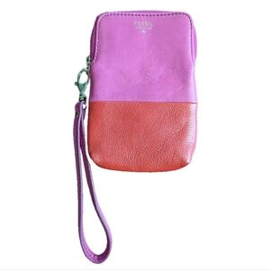 Fossil Colorblock Leather Wristlet, pink and red